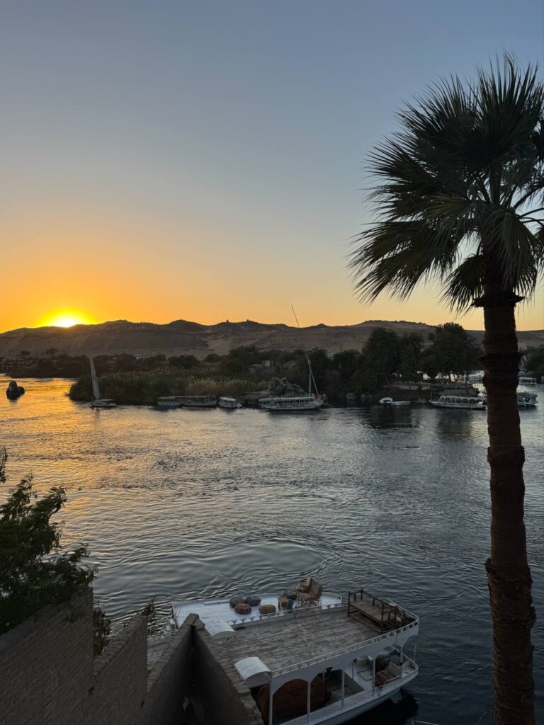 Nile River sunset view from the Old Cataract Hotel in Aswan