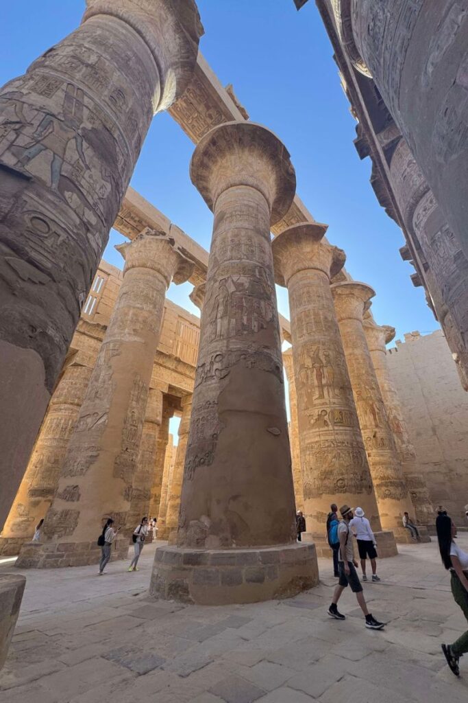 Sun shining at Karnak Temple in Luxor during Egypt Nile river cruise